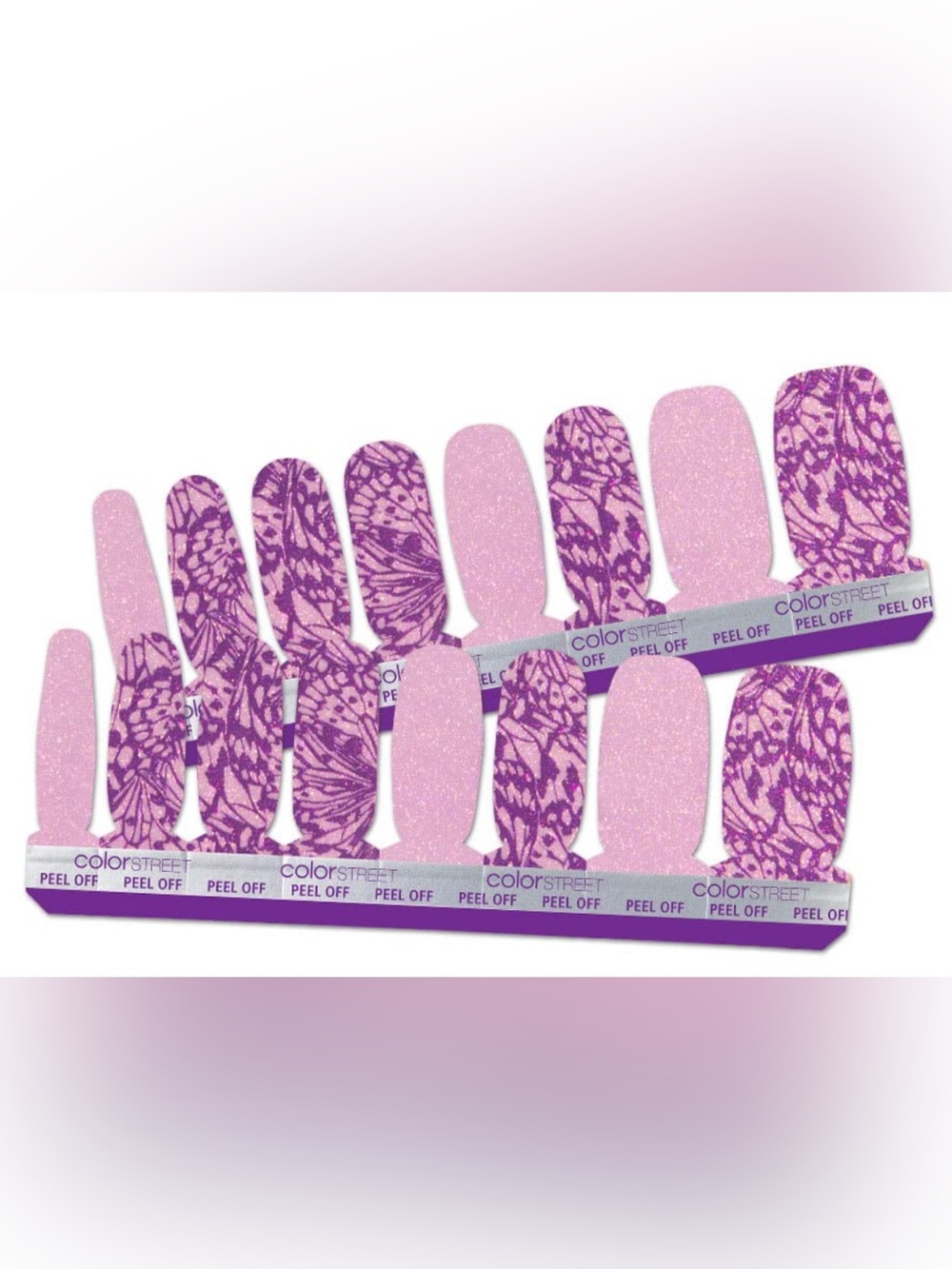 Color Street Pink & Purple Glitter Floral Nail Strips, Spread Your Wings - NIB